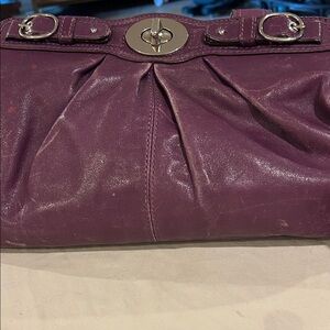 Coach Purple Leather Shoulder Bag with Silver Turn-Lock
